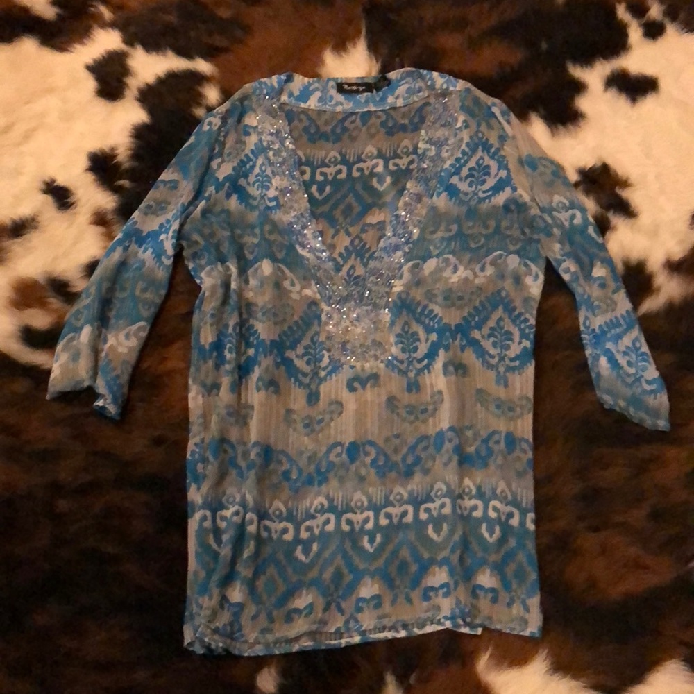 Raviya Swim Tunic CoverUp Beaded Neck SZ M